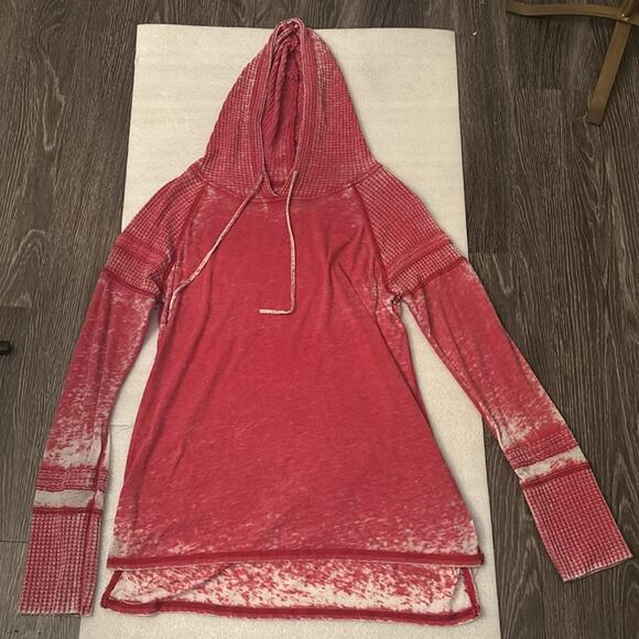 Others Follow Red Burnout Waffle Knit High Low Long Sleeve Hoodie Size M  Skater - Picture 7 of 13